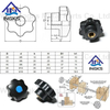 គម្របផ្លាស្ទិក 5 Lobe Clamping Knob Brass Insert Nut Bakelite Plastic Star Knob Male
