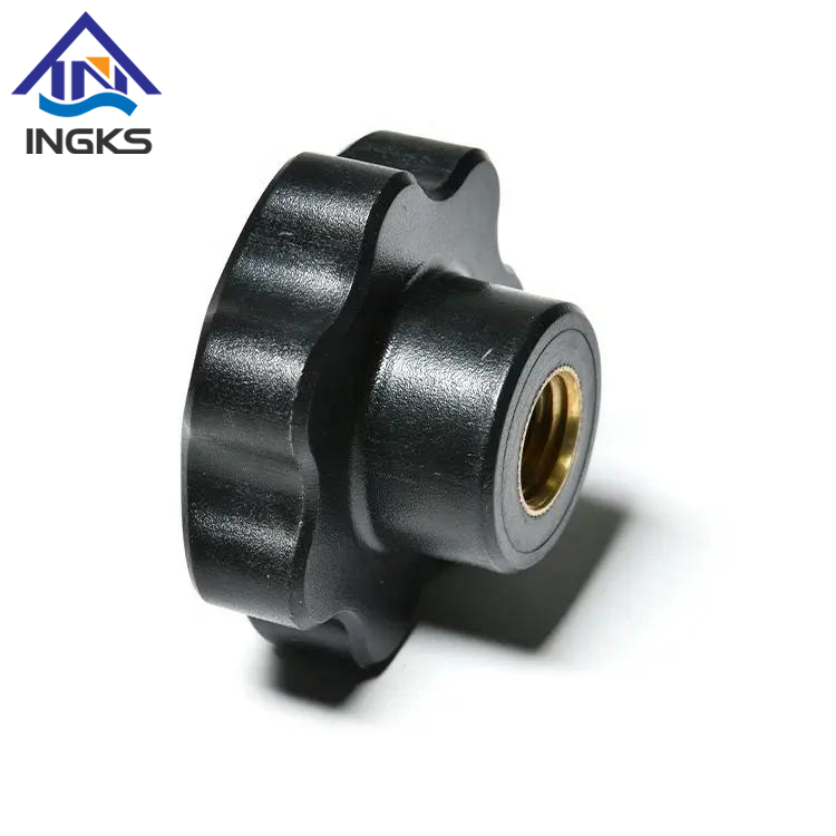 គម្របផ្លាស្ទិក 5 Lobe Clamping Knob Brass Insert Nut Bakelite Plastic Star Knob Male