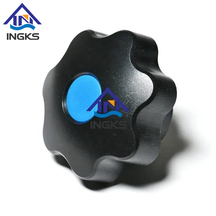 គម្របផ្លាស្ទិក 5 Lobe Clamping Knob Brass Insert Nut Bakelite Plastic Star Knob Male
